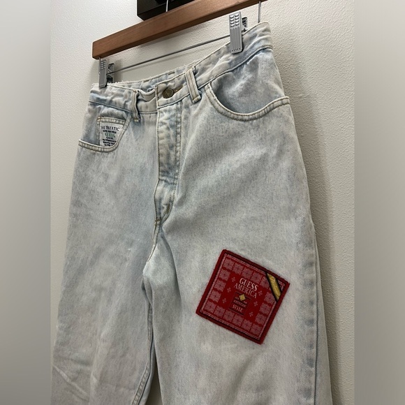 RARE Vintage 80s Guess by GEORGES MARCIANO Light Wash Patched High Waist Jeans - Picture 2 of 11